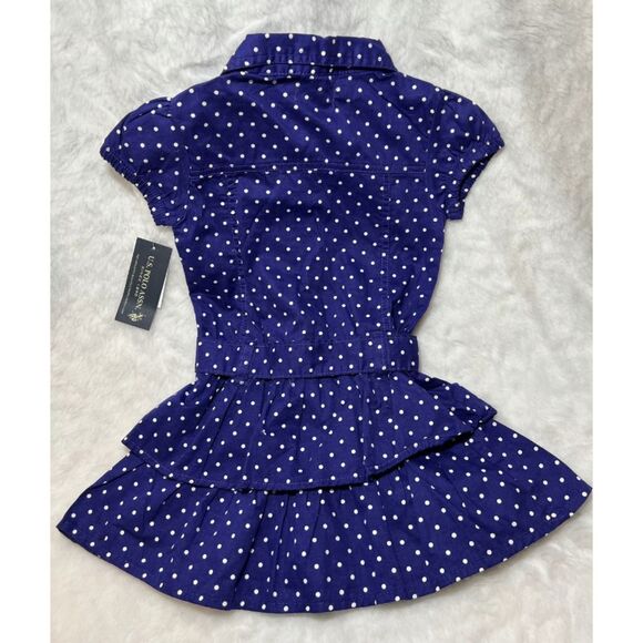 US Polo Association Dress Navy blue white polka dots size 3t toddler ruffle - Picture 4 of 5
